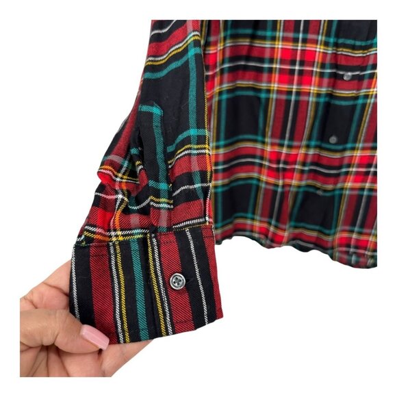 Old Navy Womens Plaid Button-Up Long Sleeve Shirt Top Size L Red/Green/Black - Picture 9 of 13